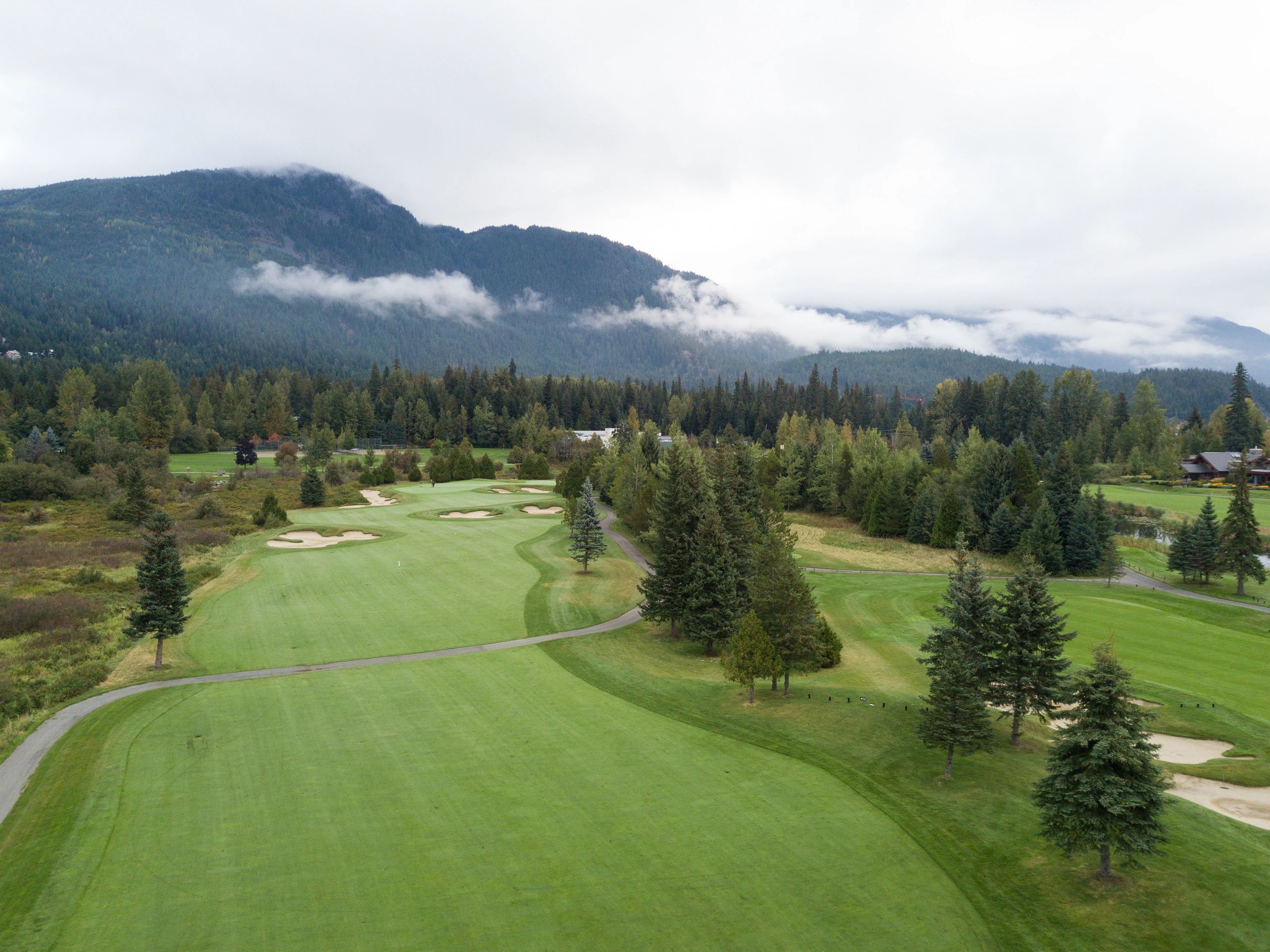 Aerial view of a tropical golf course