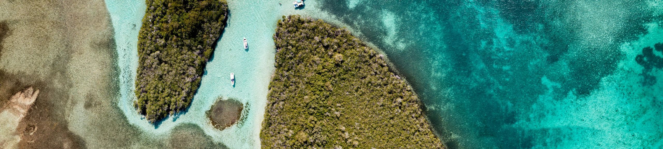 Aerial view of turquoise coastline and islands