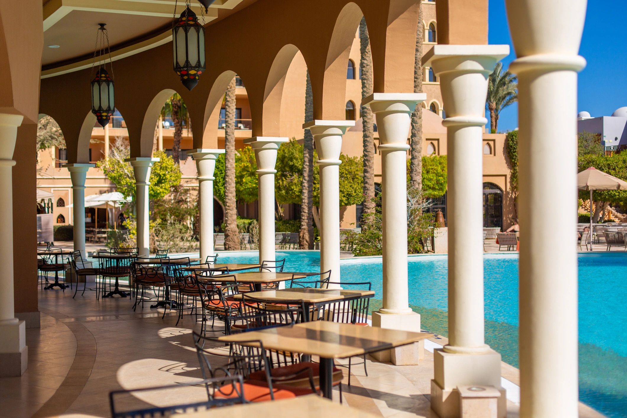 Resort-style poolside terrace